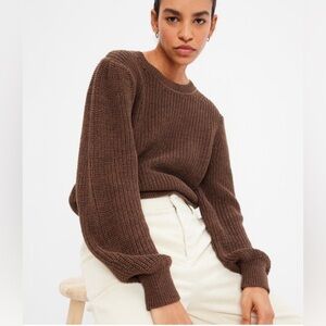 GAP Brown Sweater Small Puffed Shoulder  Shaker Stitch Crew Neck 20” x 20” Small